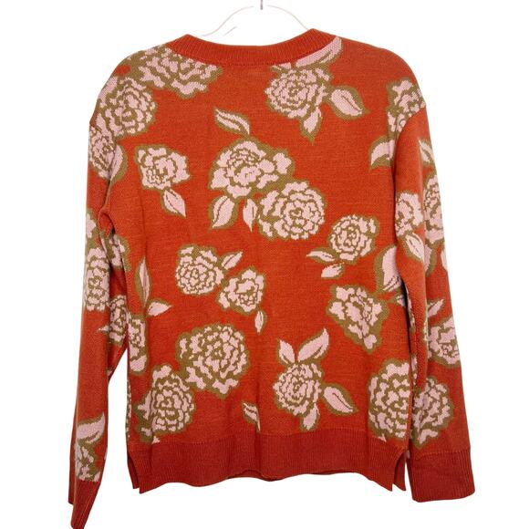 DR2 Floral Knit Crew Neck Sweater Lightweight Pullover Long Sleeve Orange Size L - Picture 5 of 8
